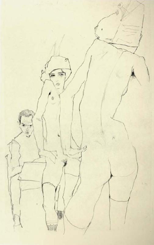 Egon Schiele Schiele Drawing a Nude Model before a Mirror oil painting image